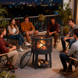 Wood Burning Fire Pit & BBQ Grill with Cover & Poker - Outdoor for Patio 2-in-1
