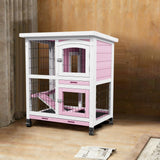 Rabbit Hutch with Wheels & Pull-Out Tray - Wooden Bunny Guinea Pig House