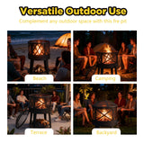 Wood Burning Fire Pit with BBQ Grill Grate Spark Screen and Poker