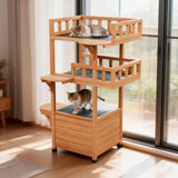 Outdoor Wooden Cat House - Shelter with Escape Door for Feral Cats & Kittens