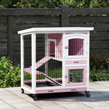 Rabbit Hutch with Wheels & Pull-Out Tray - Wooden Bunny Guinea Pig House