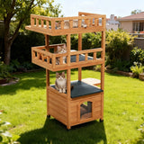 Outdoor Wooden Cat House - Shelter with Escape Door for Feral Cats & Kittens