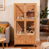 Natural Wooden Hamster Cage - Rolling Habitat with Storage Shelf & Hideouts