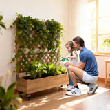 Raised Garden Bed with Wheels - Planter Box Includes Trellis Privacy Screen