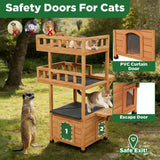 Outdoor Wooden Cat House - Shelter with Escape Door for Feral Cats & Kittens