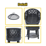 Wood Burning Fire Pit & BBQ Grill with Cover & Poker - Outdoor for Patio 2-in-1