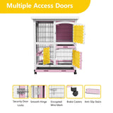 Rabbit Hutch with Wheels & Pull-Out Tray - Wooden Bunny Guinea Pig House
