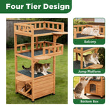 Outdoor Wooden Cat House - Shelter with Escape Door for Feral Cats & Kittens